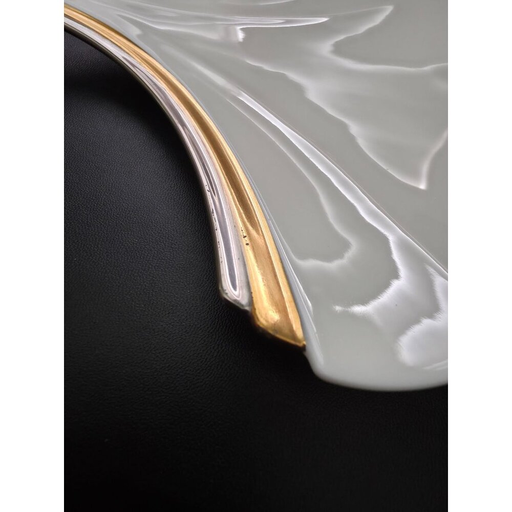 NORITAKE Fine China Japan Gold & Platinum Ginkgo Leaf Porcelain Dish Tray 8.5" - Picture 3 of 5
